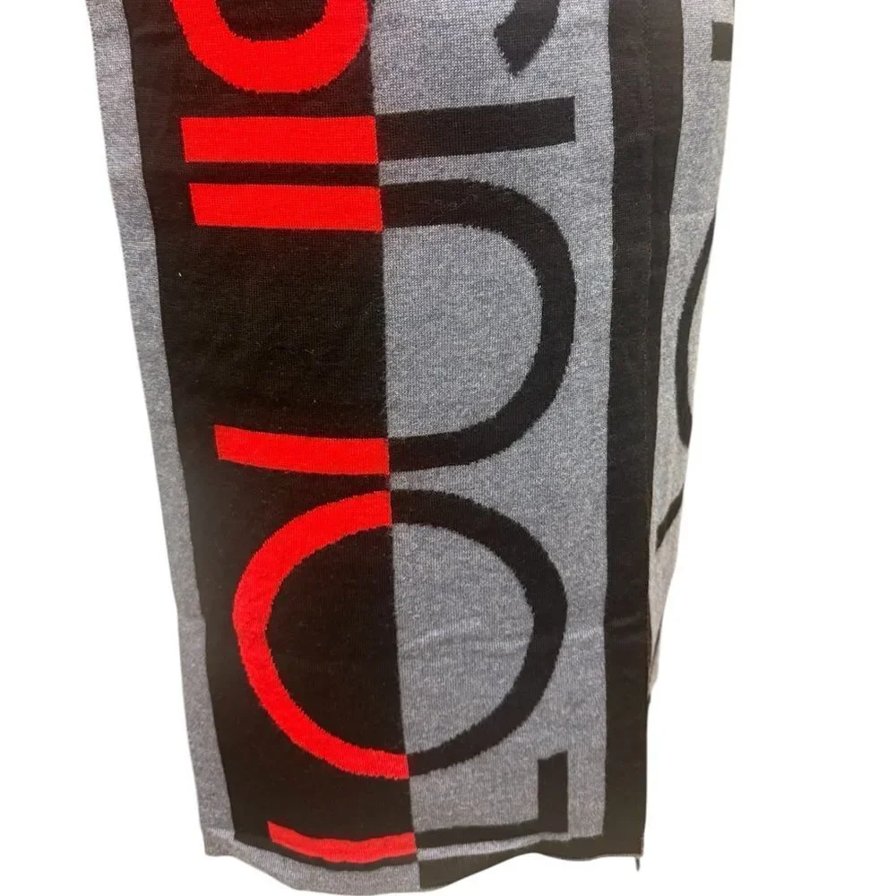Auth Louis Vuitton 100% Wool Red Blue Black Gray Horizon Scarf Stole Muffler